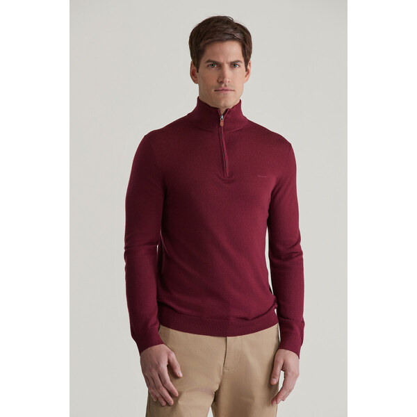 SVETER GANT EXTRAFINE MERINO WOOL HALF ZIP WINE RED 56322969