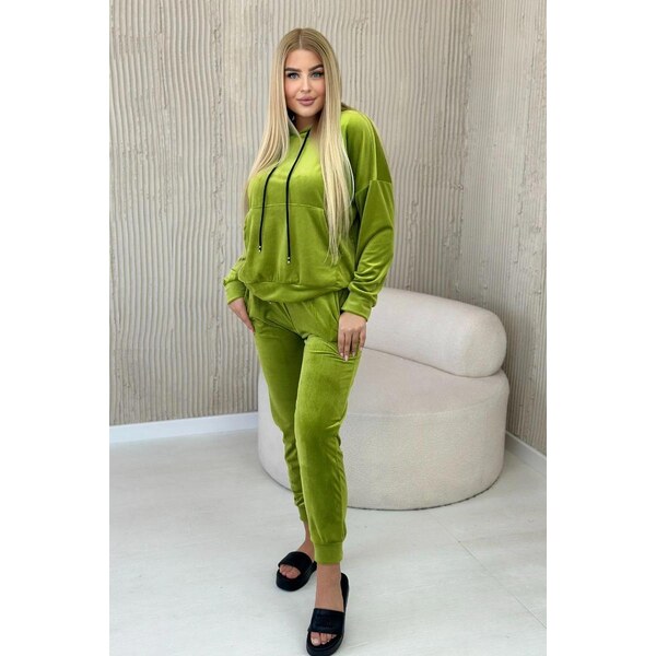 MladaModa Velúrová tepláková súprava s klokaním vreckom a kapucňou 56410645