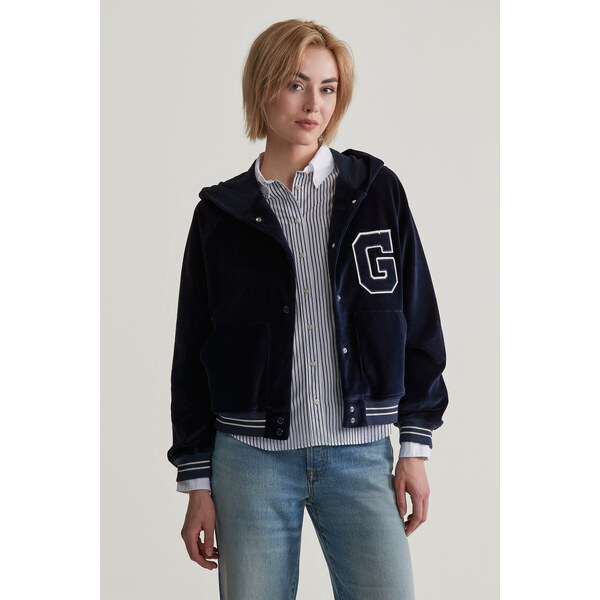 MIKINA GANT VARSITY VELOUR HOODIE EVENING BLUE 56361773