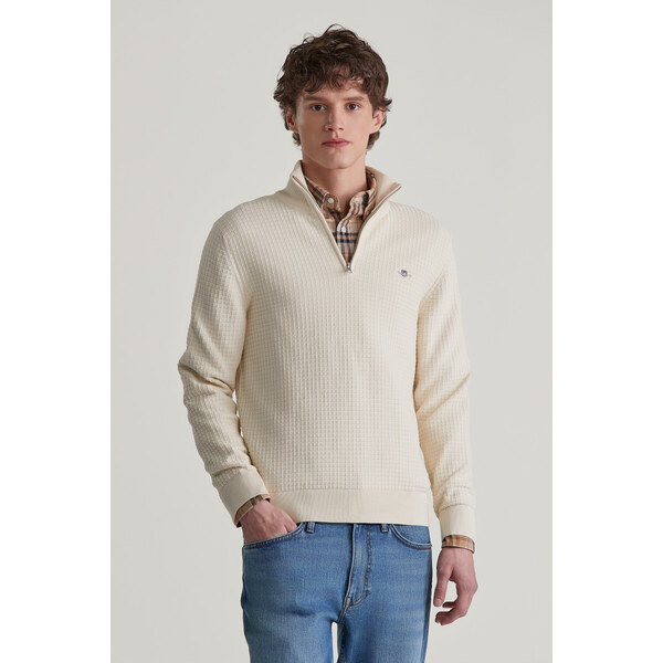 SVETER GANT COTTON TEXTURED HALF ZIP CREAM 56361793