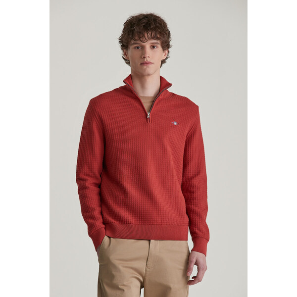 SVETER GANT COTTON TEXTURED HALF ZIP IRON RED 56361796