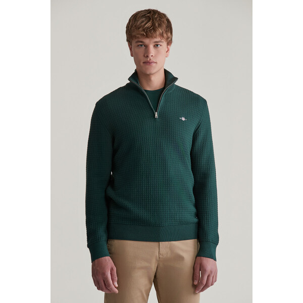 SVETER GANT COTTON TEXTURED HALF ZIP TARTAN GREEN 56361797