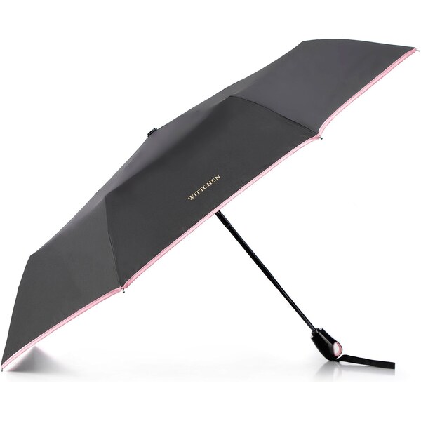 Wittchen Automatický dáždnik s ozdobným lemovaním čierno-ružový PA-7 56506274