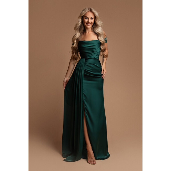 miadresses.sk Smaragdové priliehavé šaty spustené na ramená 56585493