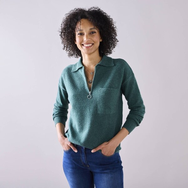 Pulóver s golierom a výstrihom na zips z recyklovaného polyesteru 56607842