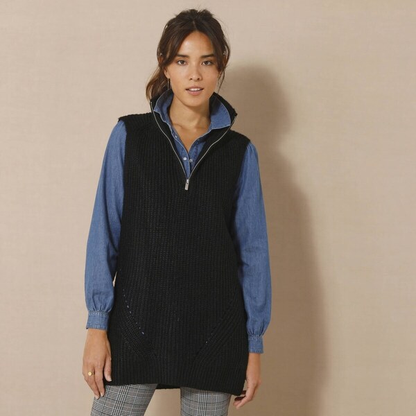 Tuniková vesta so stojačikom na zips čierna 048 Blancheporte 56607931