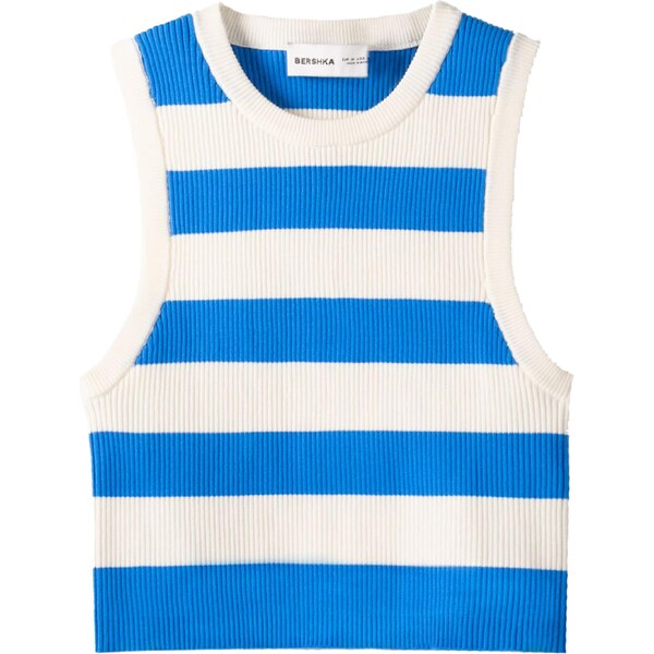 Bershka Vyšívaný top modrá / biela 58422181