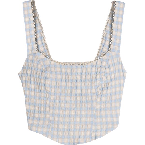 Bershka Top svetlomodrá / tmavožltá / šedobiela 57349434