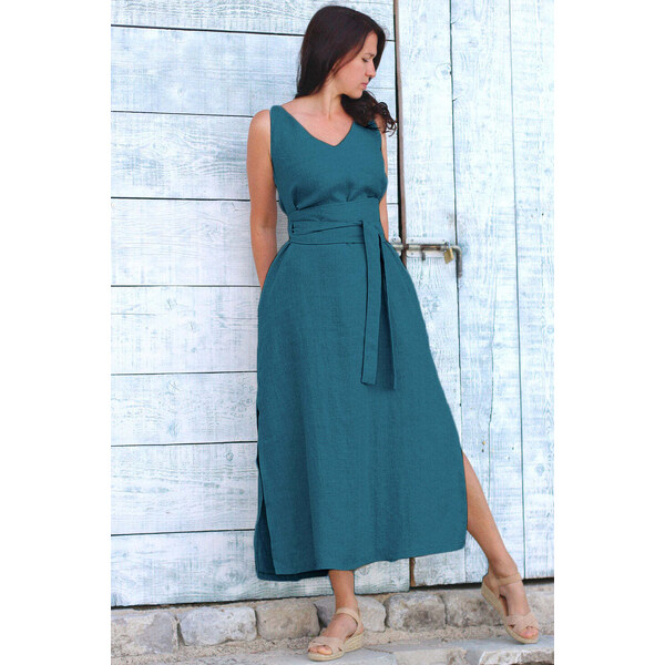 Lotika Linen Dlhé ľanové šaty s rázporkom 63334099