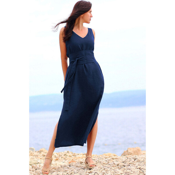 Lotika Linen Dlhé ľanové šaty s rázporkom 63334102