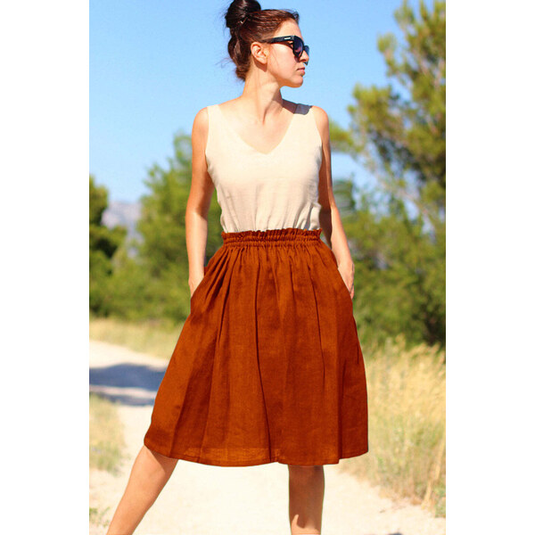 Lotika Linen Ľanová sukňa s riaseným pásom 63334168