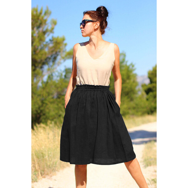 Lotika Linen Ľanová sukňa s riaseným pásom 63334170