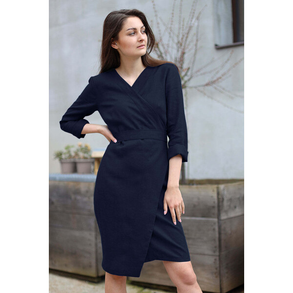 Lotika Linen Zavinovacie ľanové šaty s dlhým rukávom 63334199