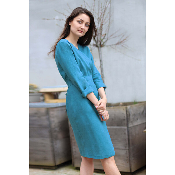 Lotika Linen Zavinovacie ľanové šaty s dlhým rukávom 63334200