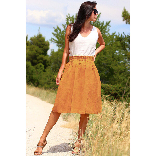 Lotika Linen Ľanová sukňa s riaseným pásom 63334172