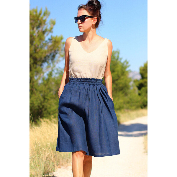 Lotika Linen Ľanová sukňa s riaseným pásom 63334173