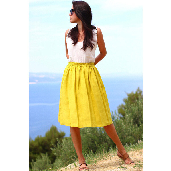 Lotika Linen Ľanová sukňa s riaseným pásom 63334174