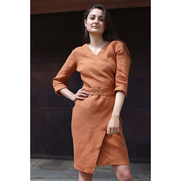 Lotika Hemp Zavinovacie konopné šaty s dlhým rukávom 63334207