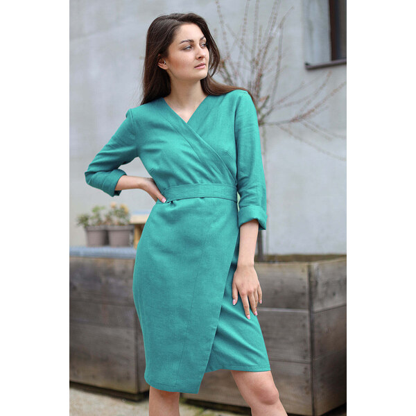 Lotika Hemp Zavinovacie konopné šaty s dlhým rukávom 63334210