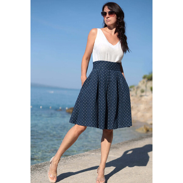 Lotika Linen Ľanová bodkovaná sukňa modrá 63334211