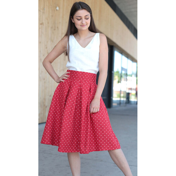 Lotika Linen Ľanová bodkovaná sukňa červená 63334402