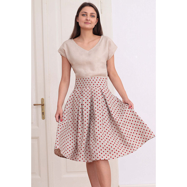 Lotika Linen Ľanová bodkovaná sukňa s vysokým pásom 63334213