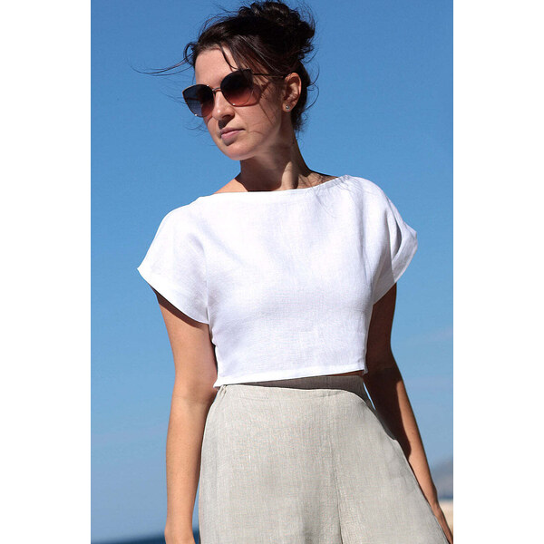 Lotika Linen Krátke ľanové tričko zoštíhľujúce 63334257