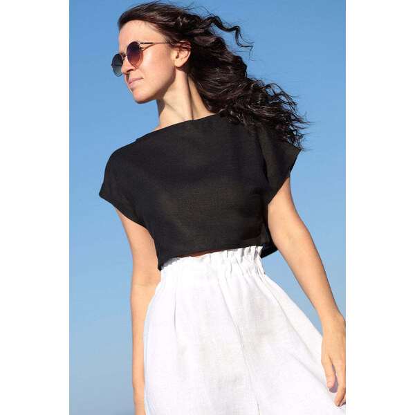 Lotika Linen Krátke ľanové tričko zoštíhľujúce 63334258