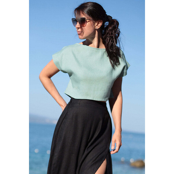 Lotika Linen Krátke ľanové tričko zoštíhľujúce 63334262