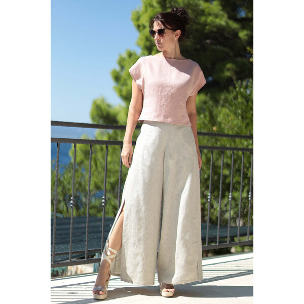 Lotika Linen Ľanové nohavice s rázporkom 63334277