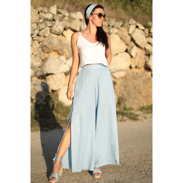 Lotika Linen Ľanové nohavice s rázporkom 63334278