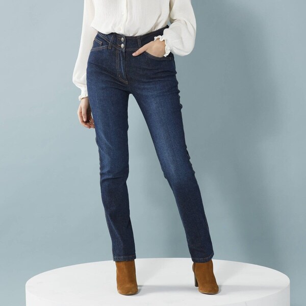 Rovné džínsy pre nižšiu postavu tmavomodrá 034 Blancheporte 56784363