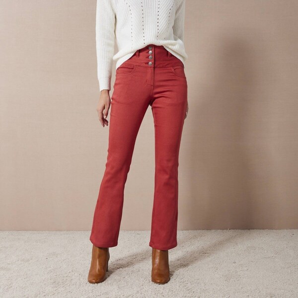 Bootcut džínsy s vysokým pásom, pre nižšiu postavu papriková 042 56784372