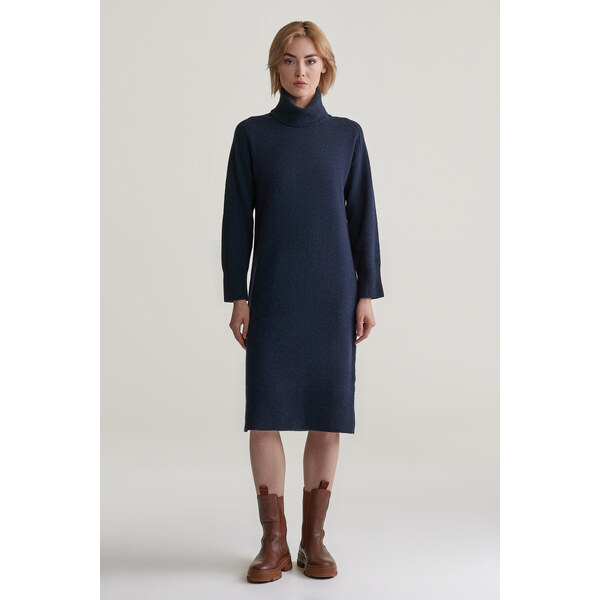 ŠATY GANT HERRINGBONE DETAIL ROLLNECK DRESS EVENING BLUE 56755567