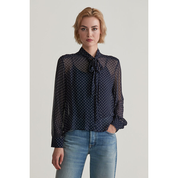 BLÚZKA GANT REG DOT PRINT BOW BLOUSE EVENING BLUE 56772042