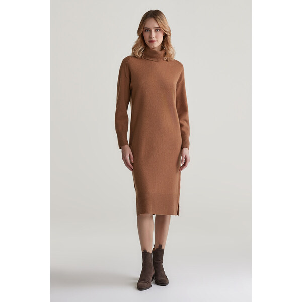 ŠATY GANT HERRINGBONE DETAIL ROLLNECK DRESS CACAO 56772049