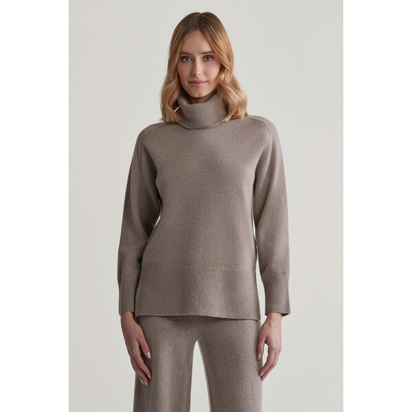 SVETER GANT HERRINGBONE DETAIL ROLLNECK WARM GREY 56772063