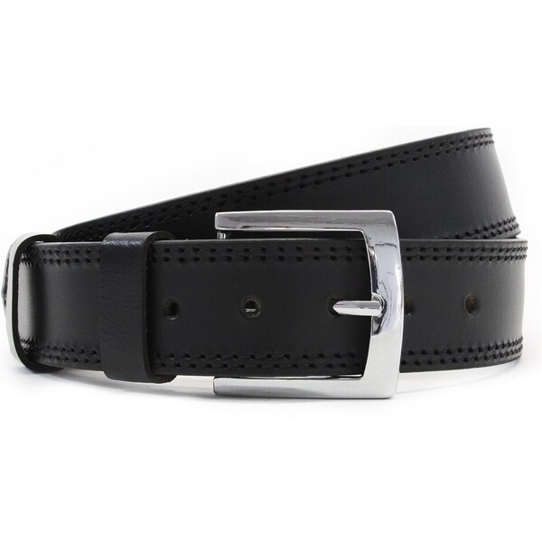 Arwel Čierny kožený pánsky opasok s dvojitým šitím do 140 cm. 64352916