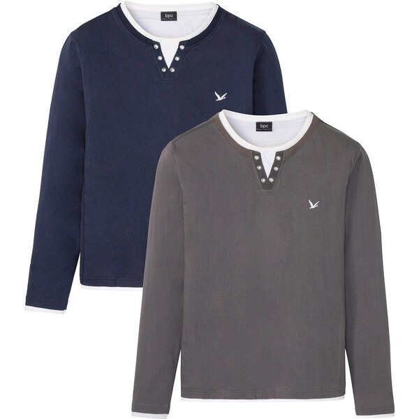 bonprix 2 v 1 tričko, dlhý rukáv (2 ks), farba modrá 45214062