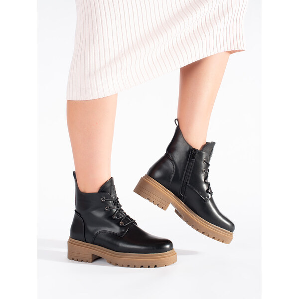 Black lace-up ankle boots with a beige sole by Sergio Leone 57102280