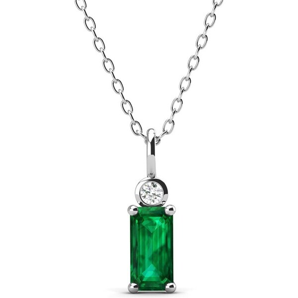 Royal Fashion strieborný pozlátený náhrdelník so zeleným smaragdom a 57490356