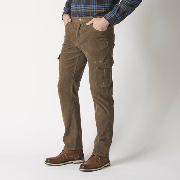 Menčestrové cargo nohavice s pružným pásom na bokoch hnedosivá 044 56966566