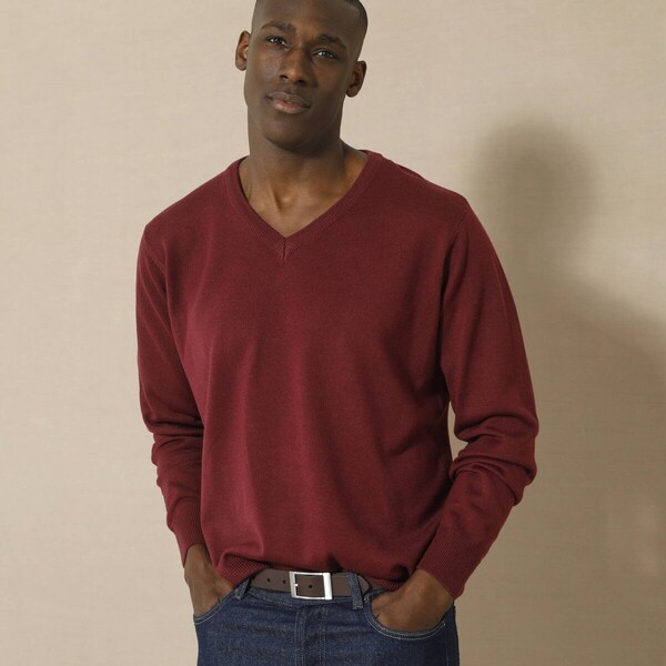 Pulóver s výstrihom do V, 100 % akryl bordó 086 Blancheporte 56966740