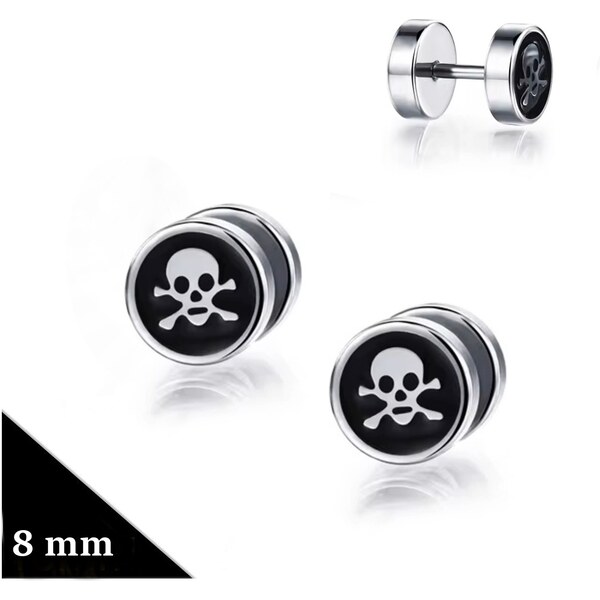 Náušnice obojstranné z chirurgickej ocele Lebka 8 mm 66853622