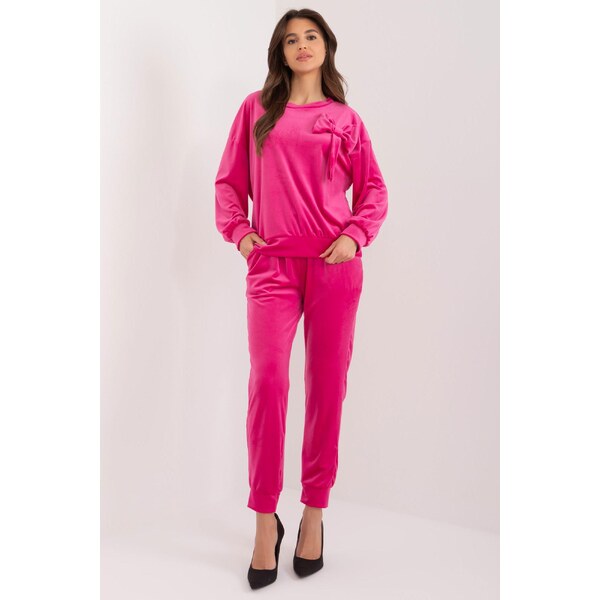 MladaModa Velúrová súprava s našitou mašľou vpredu model 87059 56979525