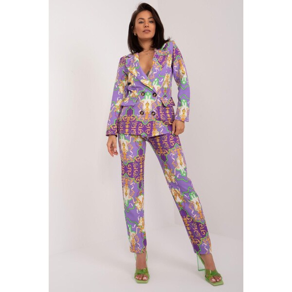 MladaModa Vzorovaný komplet saka a nohavíc model 13132 farba lila 56979562