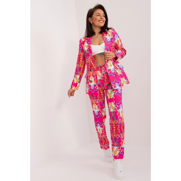 MladaModa Vzorovaný komplet saka a nohavíc model 13132 fuksiový 56979558