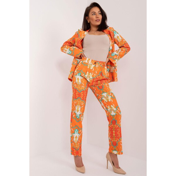 MladaModa Vzorovaný komplet saka a nohavíc model 13132 oranžový 56979560
