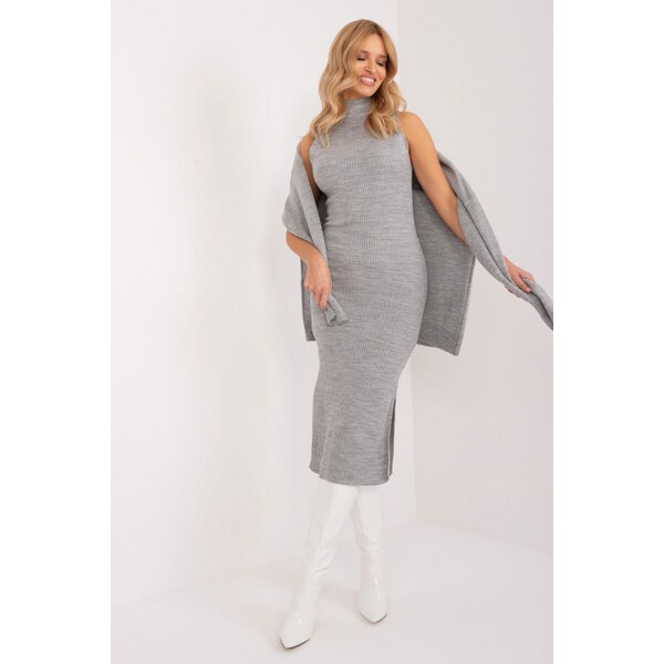 MladaModa Komplet šiat a svetra model 49052 šedá 56979575