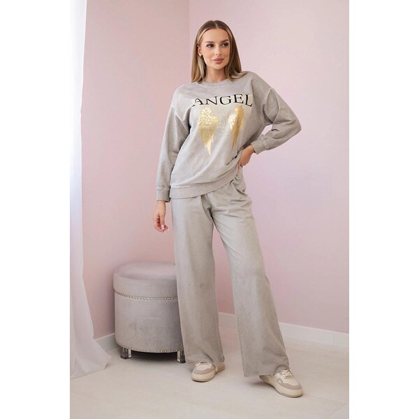 MladaModa Bavlnená tepláková súprava s potlačou Angel béžová 57009372